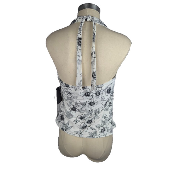 Tommy Hilfiger Printed Ruched Halter Tankini Top Blossom‎ Sketch Black White XXL - Picture 2 of 4